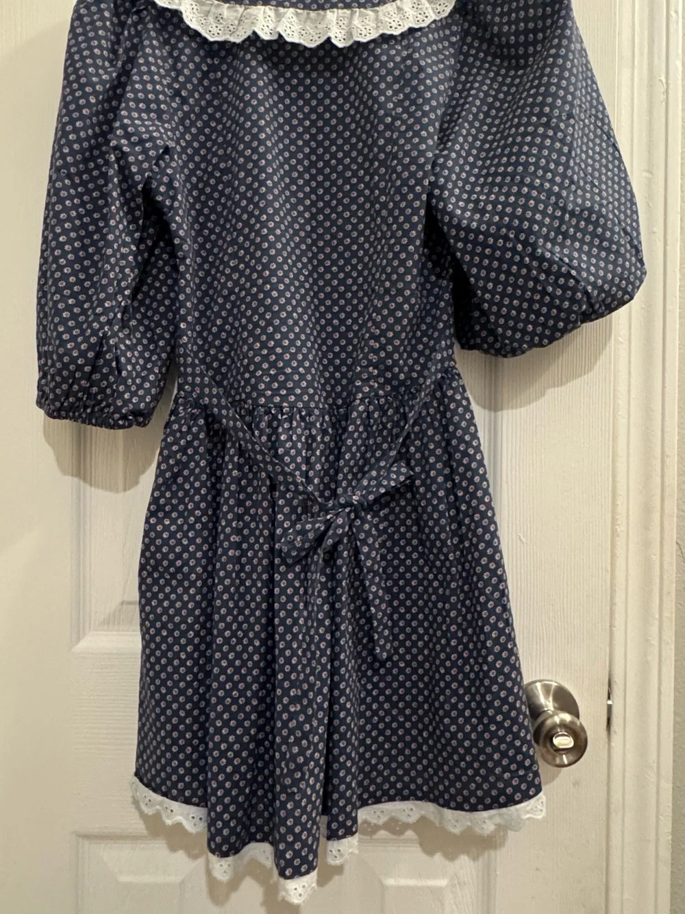Free People Blue Floral Lace Trim Fit & Flare Short Dress Peter Pan Collar 2